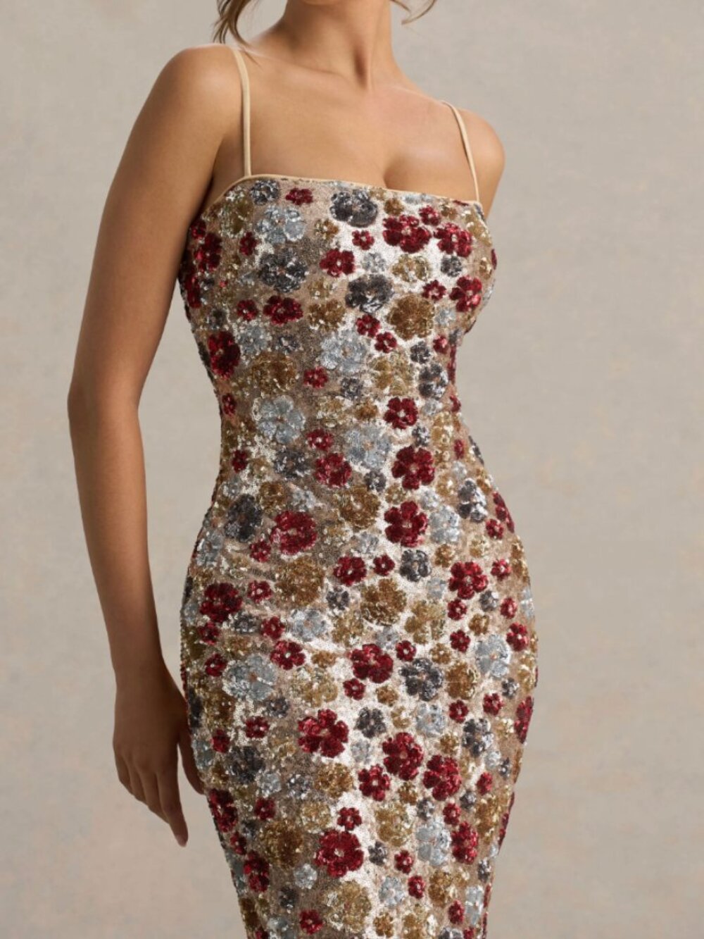 NWT Club L London Vitora Red Floral Sequin Embellished Maxi Dress | Retail $320 View 6